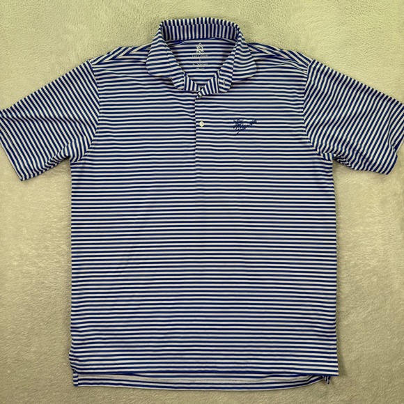 Turtleson Performance Polo Shirt Men Large Blue White Stripe Golf Southern Hills - Picture 2 of 8